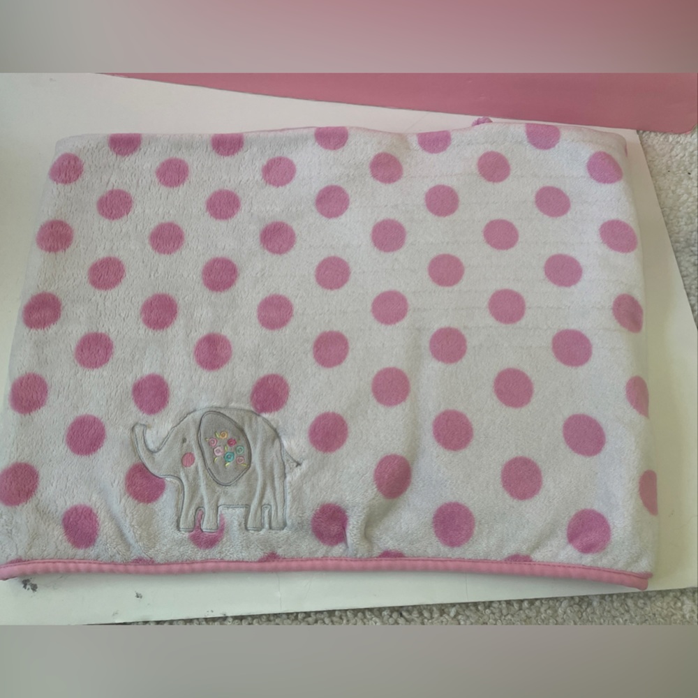 Garanimals Plush Baby Blanket White Pink Polka Dot Elephant Lovey Security